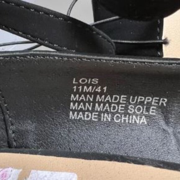 Velvet-Like, "Me Too" Black Wedge Heels with Ankle Strap - Picture 4 of 6